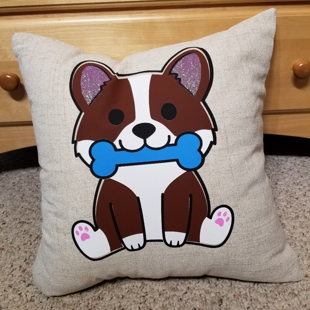 NWOT 17X17" Corgi Throw Pillow -Adorable-